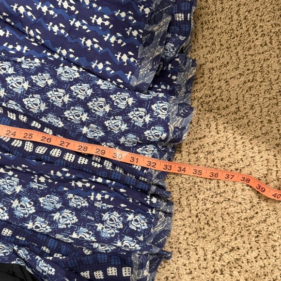 Marrakech smocked midi skirt size Large printed flowy blue white block print - Picture 6 of 7